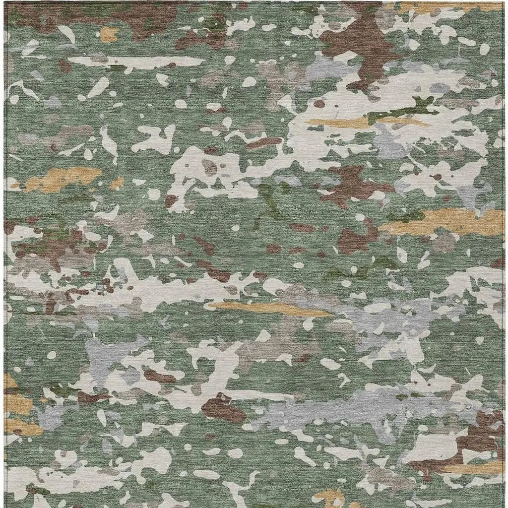 9' X 12' Green And Beige Abstract Washable Indoor Outdoor Area Rug Homeroots Outdoor