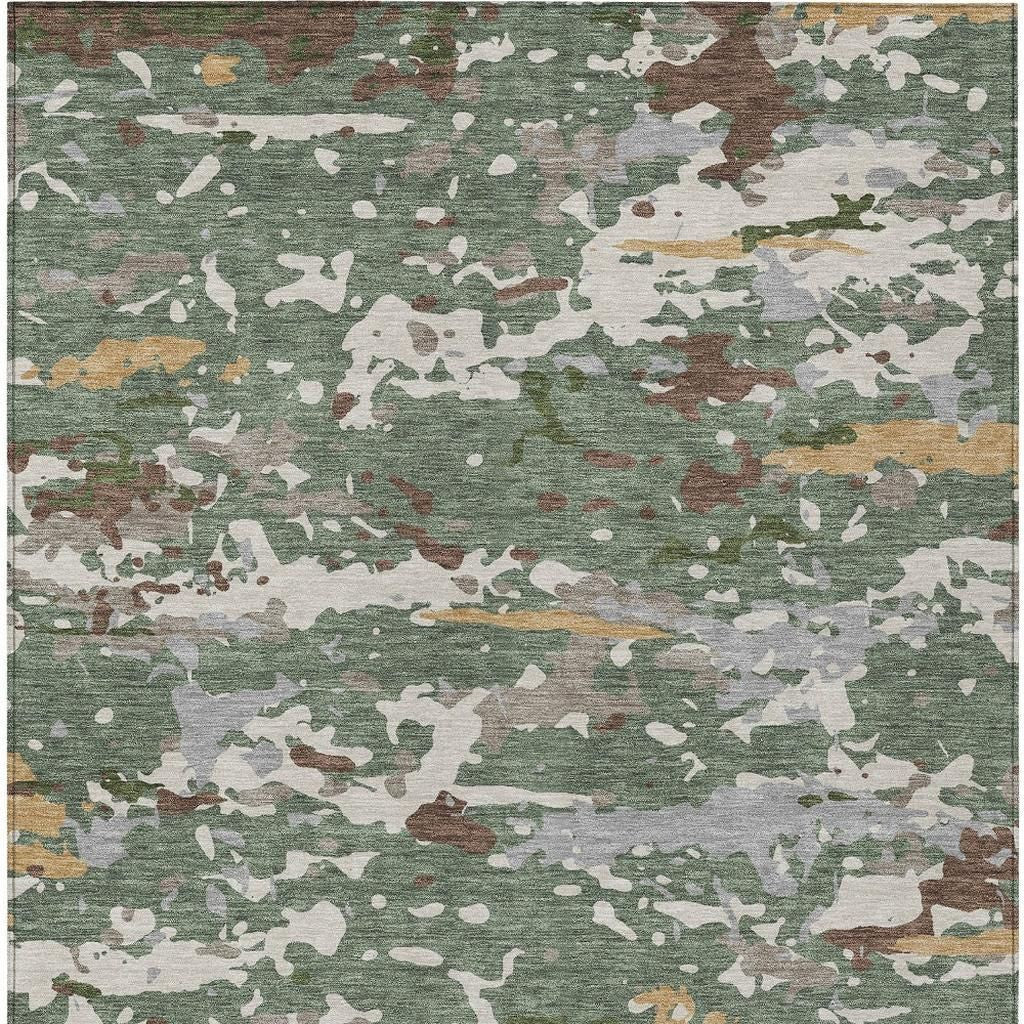 9' X 12' Green And Beige Abstract Washable Indoor Outdoor Area Rug Homeroots Outdoor