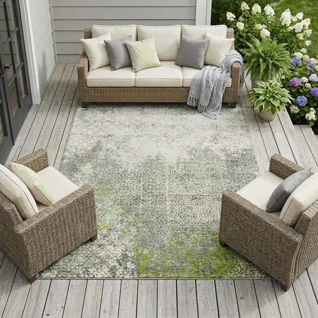 9' X 12' Green And Beige Abstract Washable Indoor Outdoor Area Rug Homeroots Outdoor