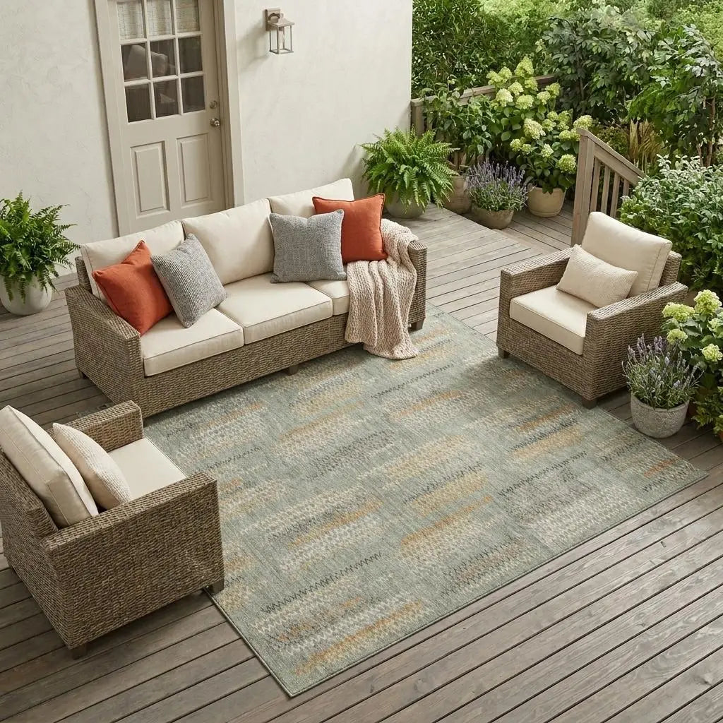 9' X 12' Green And Beige Abstract Washable Indoor Outdoor Area Rug Homeroots Outdoor
