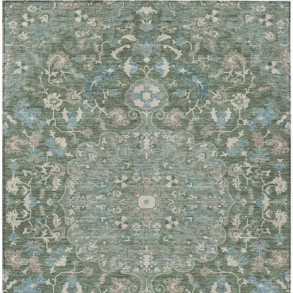 9' X 12' Green And Beige Floral Medallion Washable Indoor Outdoor Area Rug Homeroots Outdoor