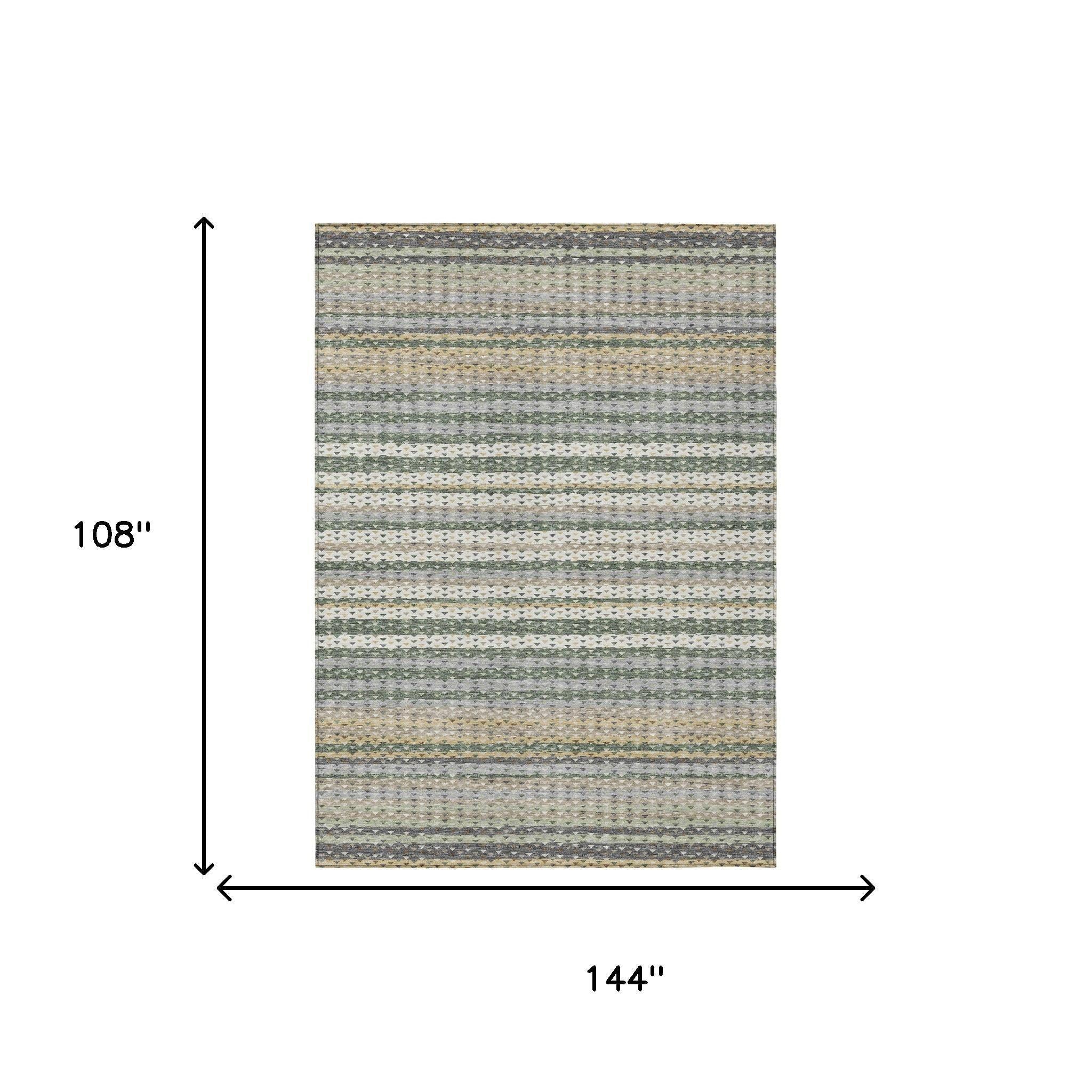 9' X 12' Green And Beige Striped Washable Indoor Outdoor Area Rug Homeroots Outdoor