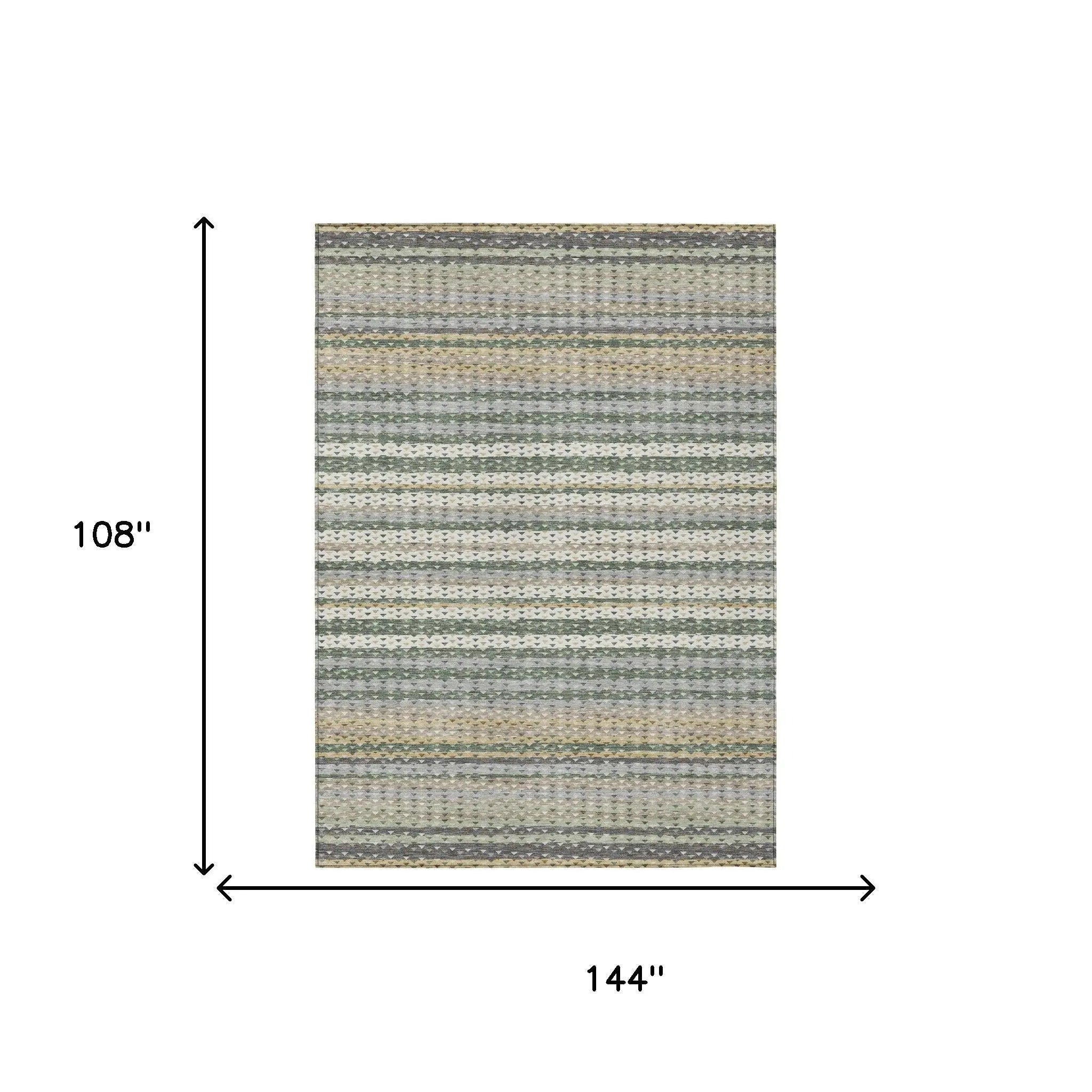 9' X 12' Green And Beige Striped Washable Indoor Outdoor Area Rug Homeroots Outdoor