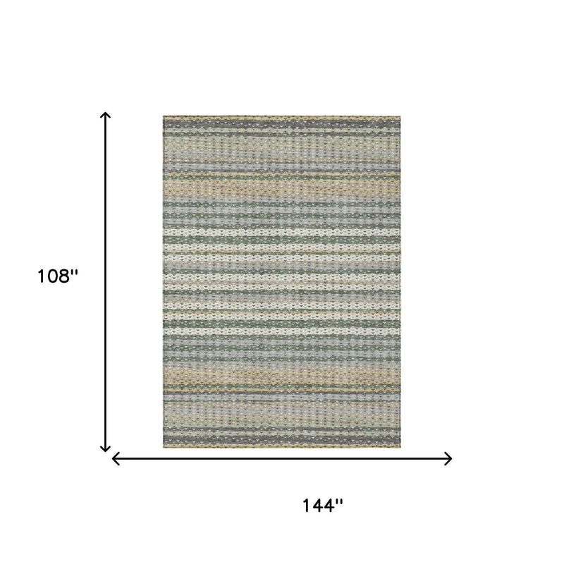 9' X 12' Green And Beige Striped Washable Indoor Outdoor Area Rug Homeroots Outdoor