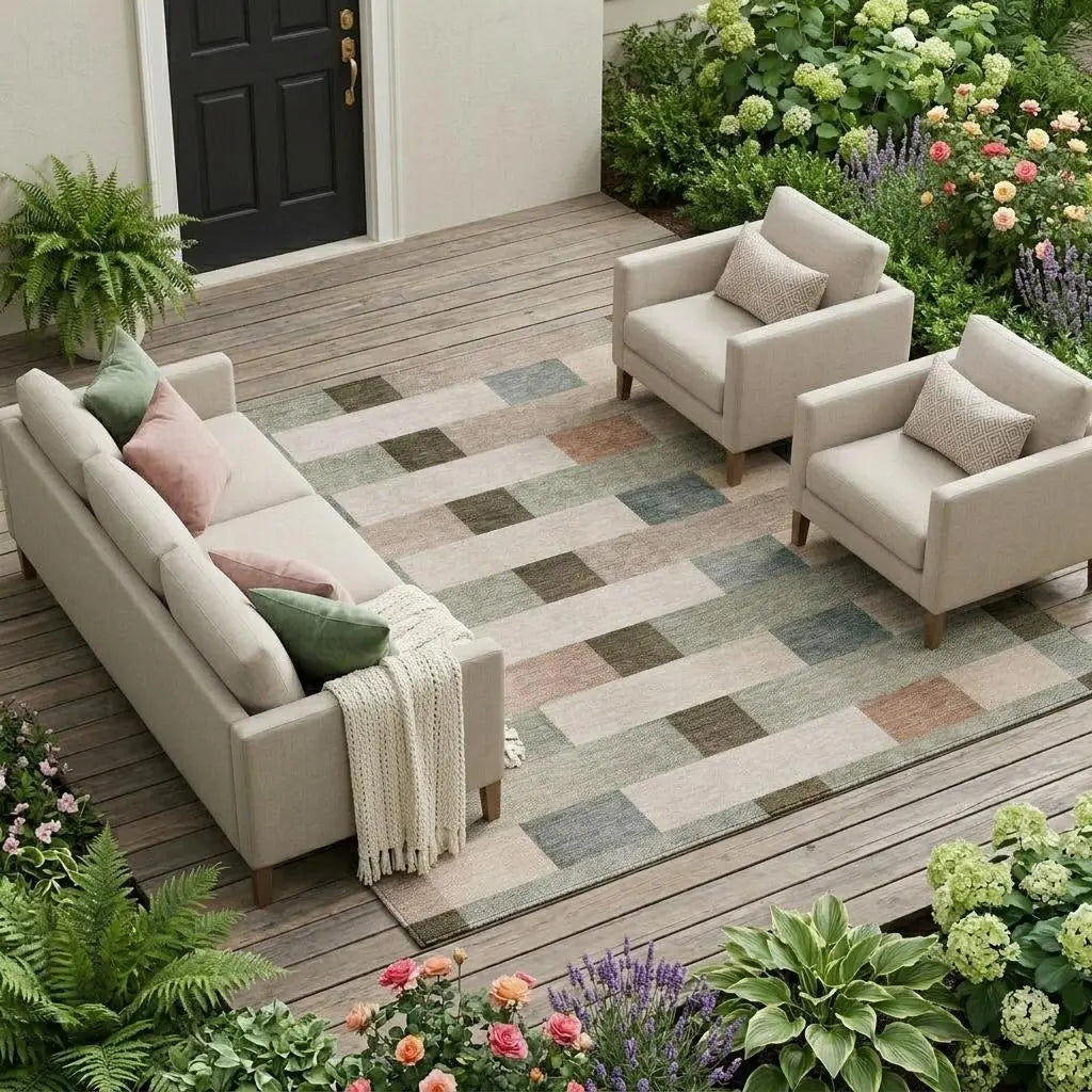 9' X 12' Green And Beige Striped Washable Indoor Outdoor Area Rug Homeroots Outdoor