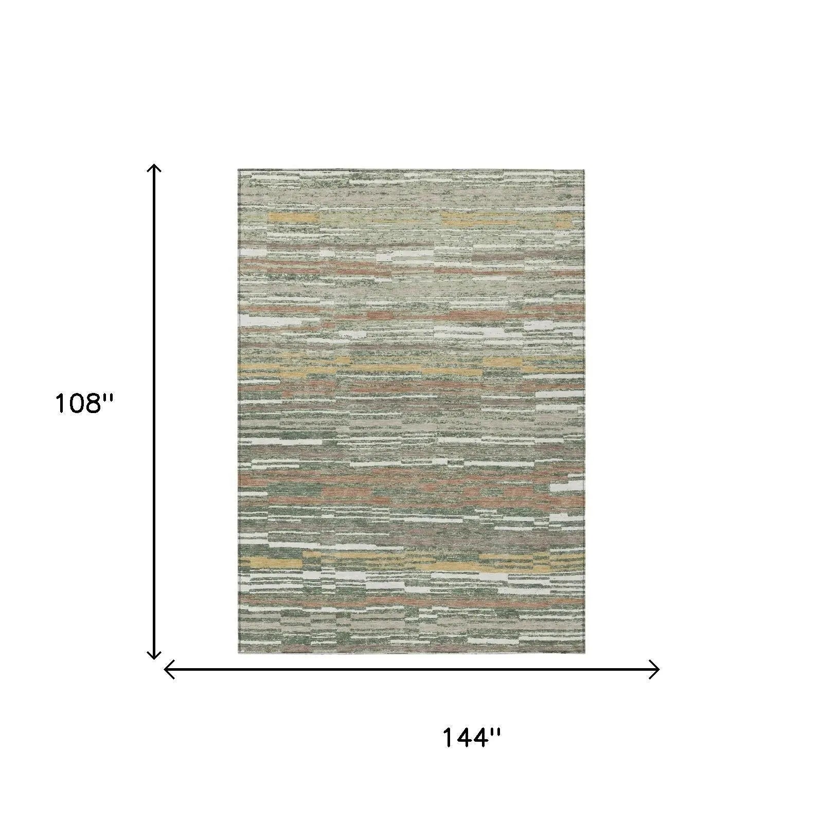 9' X 12' Green And Beige Striped Washable Indoor Outdoor Area Rug Homeroots Outdoor