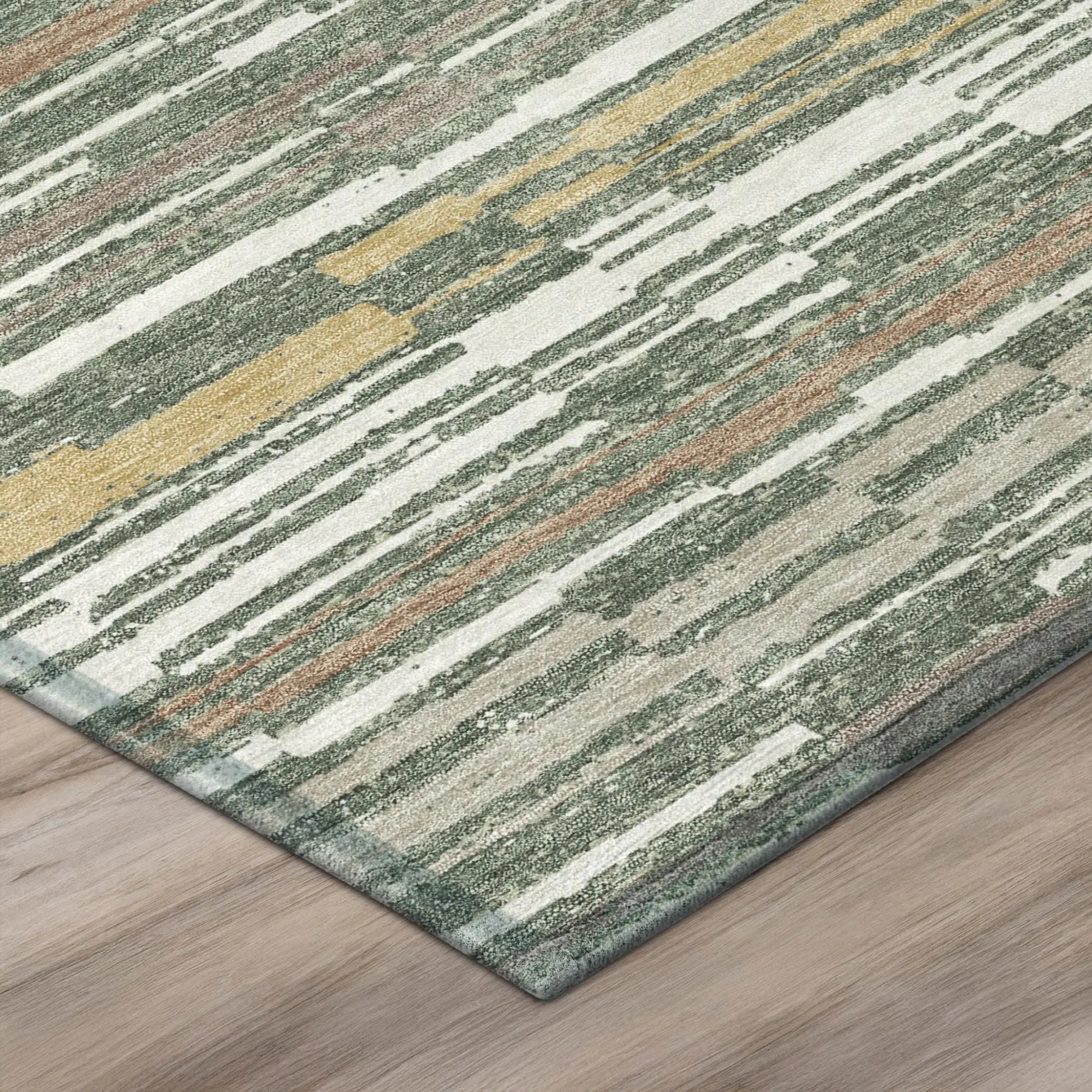 9' X 12' Green And Beige Striped Washable Indoor Outdoor Area Rug Homeroots Outdoor
