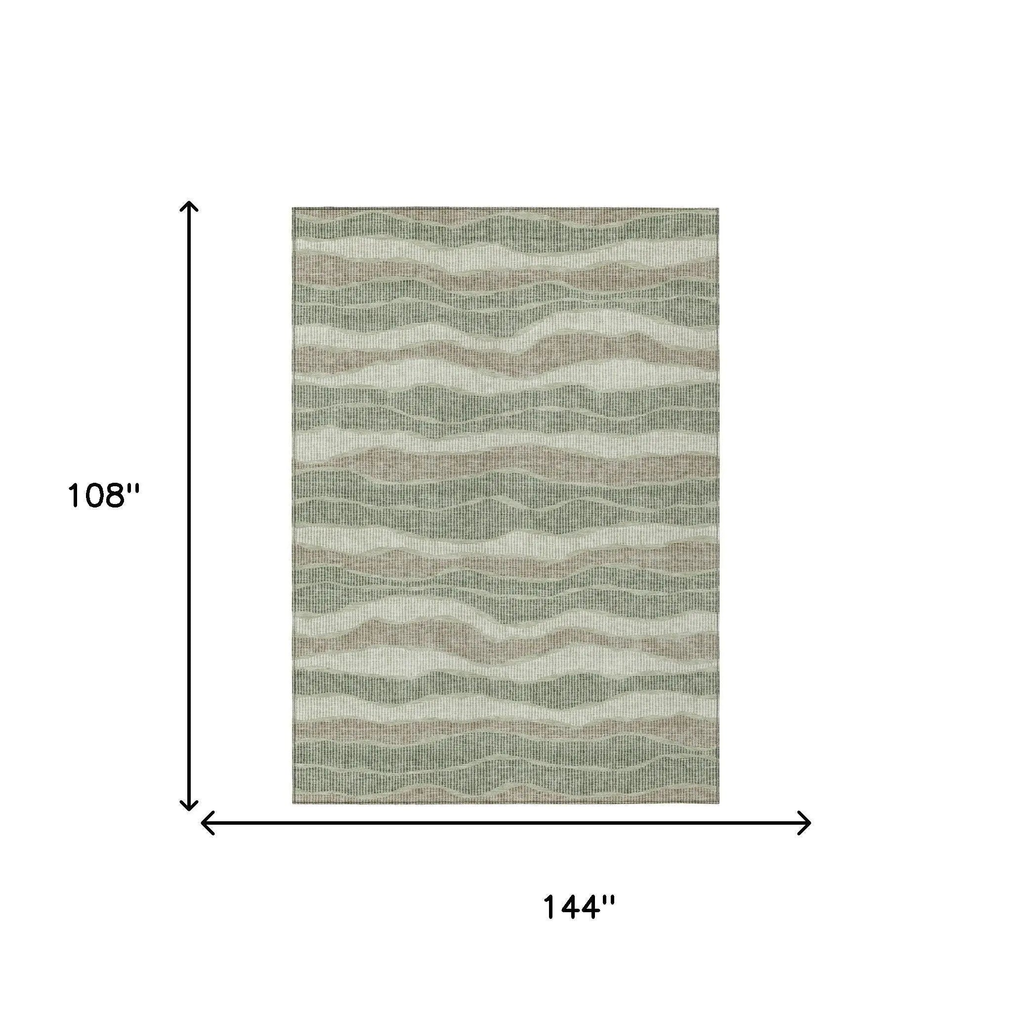 9' X 12' Green And Beige Striped Washable Indoor Outdoor Area Rug Homeroots Outdoor