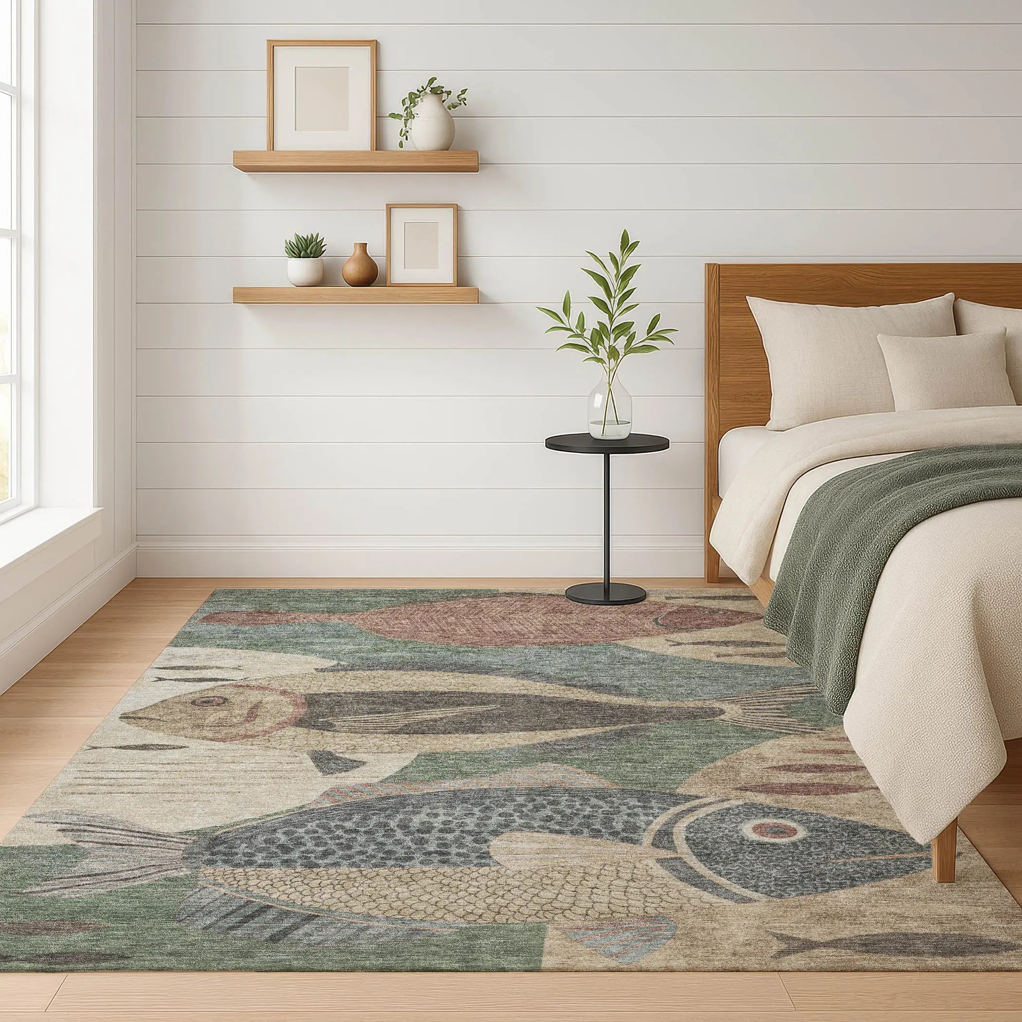 9' X 12' Green And Beige Tropical Fish Washable Indoor Outdoor Area Rug Homeroots Outdoor