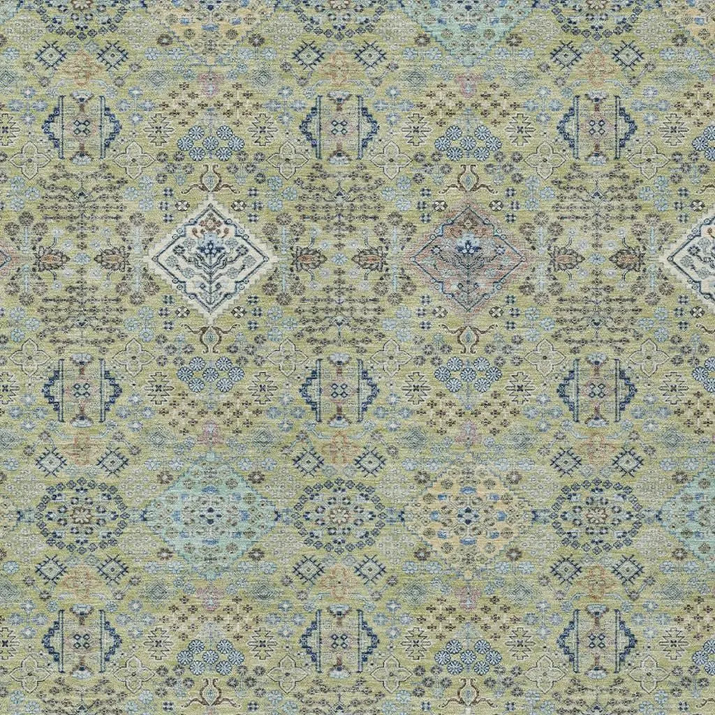 9' X 12' Green And Blue Oriental Washable Indoor Outdoor Area Rug Homeroots Outdoor