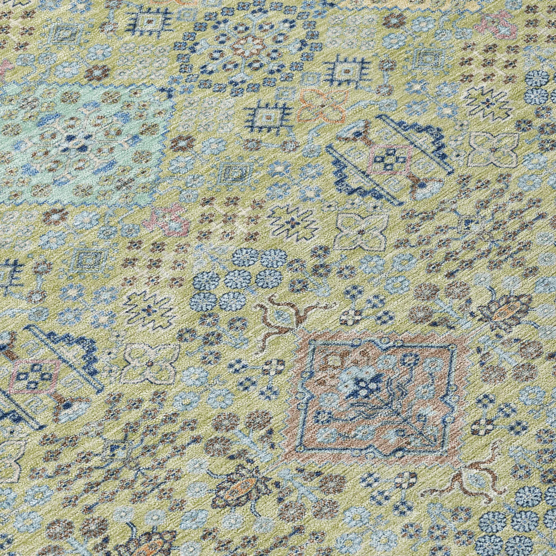 9' X 12' Green And Blue Oriental Washable Indoor Outdoor Area Rug Homeroots Outdoor