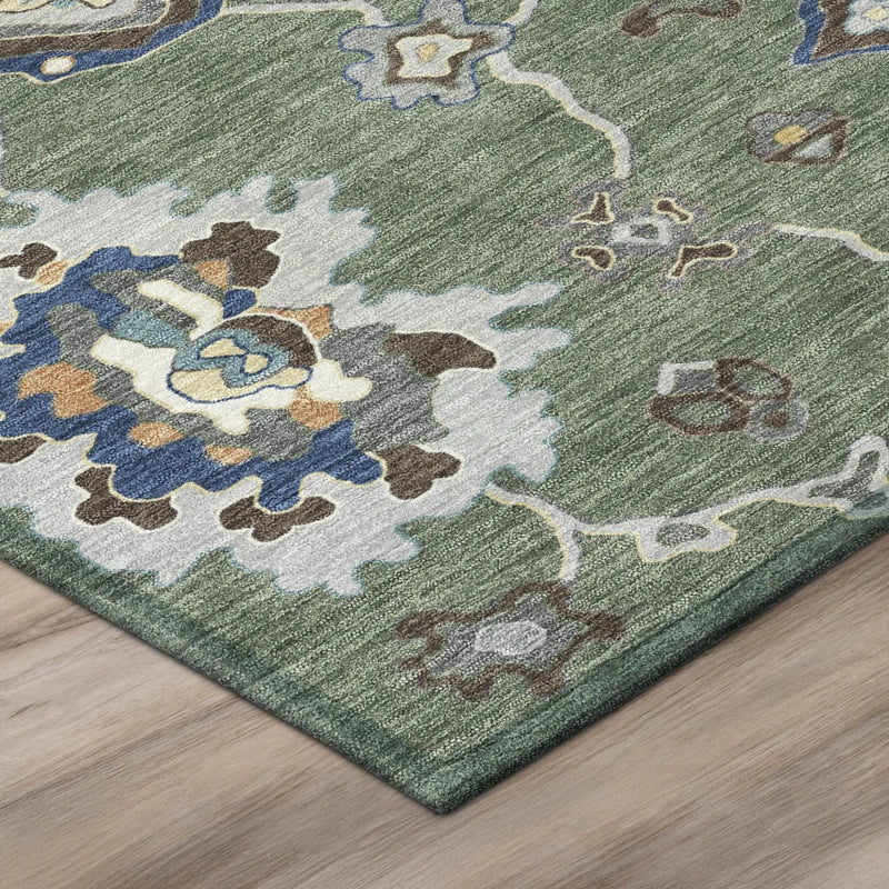 9' X 12' Green And Blue Oriental Washable Indoor Outdoor Area Rug Homeroots Outdoor