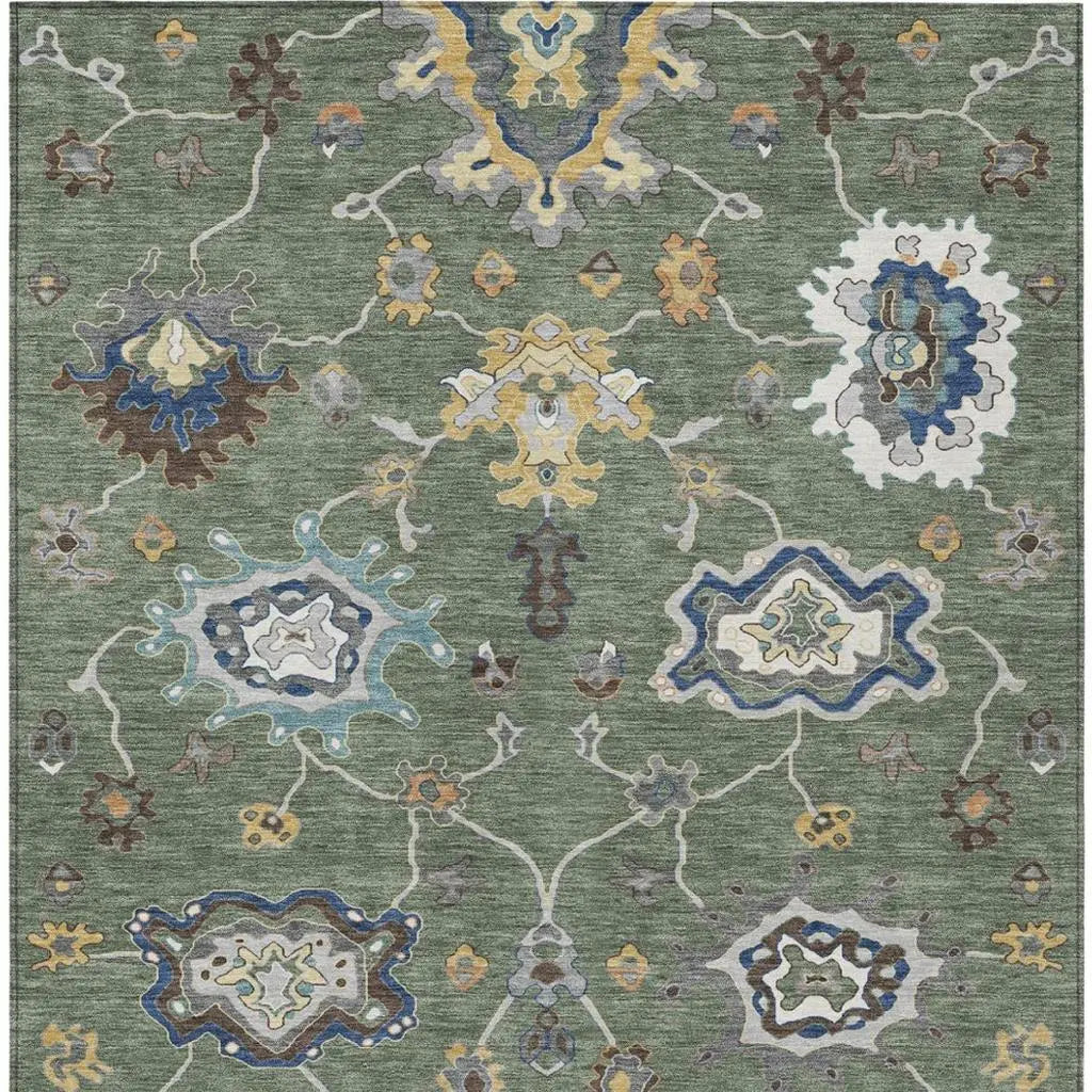 9' X 12' Green And Blue Oriental Washable Indoor Outdoor Area Rug Homeroots Outdoor