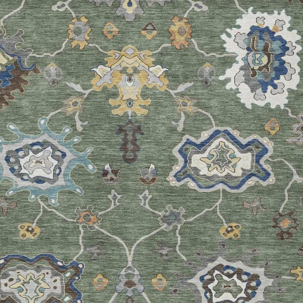 9' X 12' Green And Blue Oriental Washable Indoor Outdoor Area Rug Homeroots Outdoor