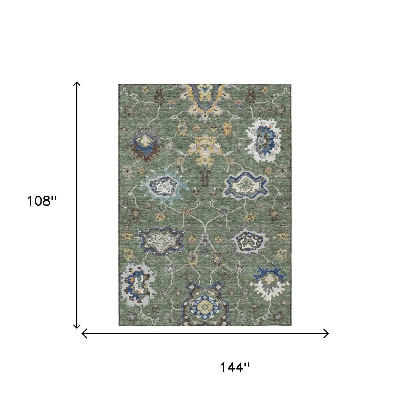 9' X 12' Green And Blue Oriental Washable Indoor Outdoor Area Rug Homeroots Outdoor