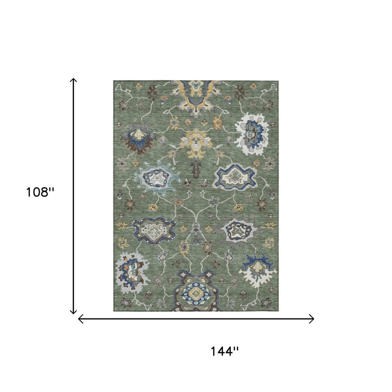 9' X 12' Green And Blue Oriental Washable Indoor Outdoor Area Rug Homeroots Outdoor