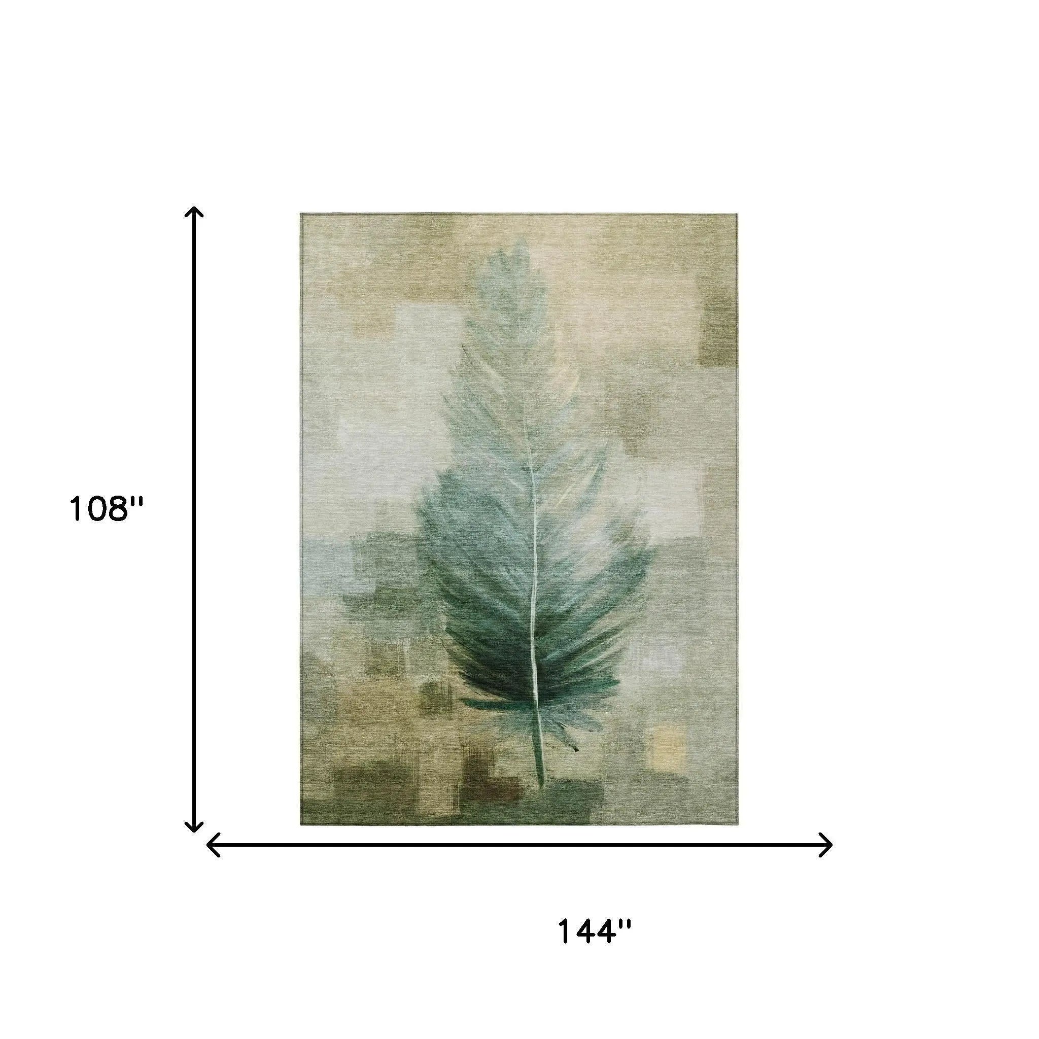 9' X 12' Green And Brown Botanical Leaves Washable Indoor Outdoor Area Rug Homeroots Outdoor