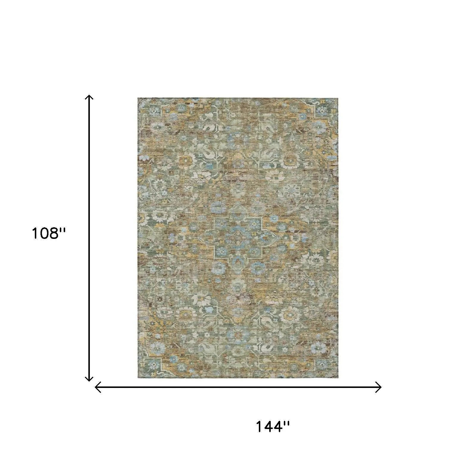 9' X 12' Green And Brown Floral Medallion Washable Indoor Outdoor Area Rug Homeroots Outdoor