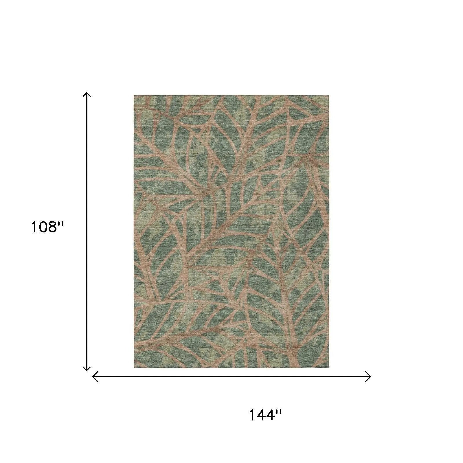 9' X 12' Green And Brown Floral Washable Indoor Outdoor Area Rug Homeroots Outdoor