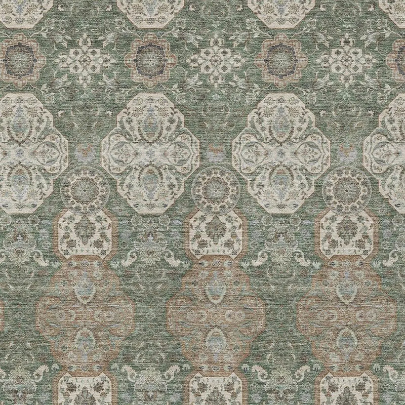 9' X 12' Green And Brown Floral Washable Indoor Outdoor Area Rug Homeroots Outdoor