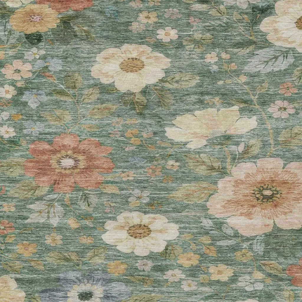 9' X 12' Green And Brown Floral Washable Indoor Outdoor Area Rug Homeroots Outdoor