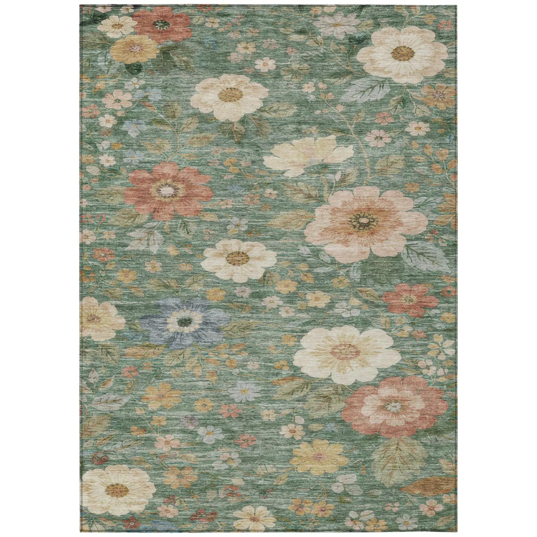9' X 12' Green And Brown Floral Washable Indoor Outdoor Area Rug Homeroots Outdoor