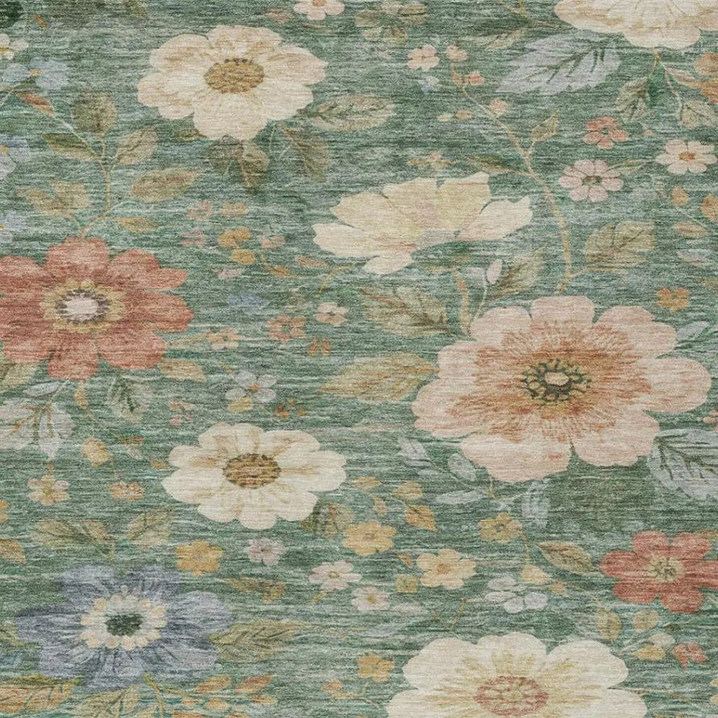9' X 12' Green And Brown Floral Washable Indoor Outdoor Area Rug Homeroots Outdoor