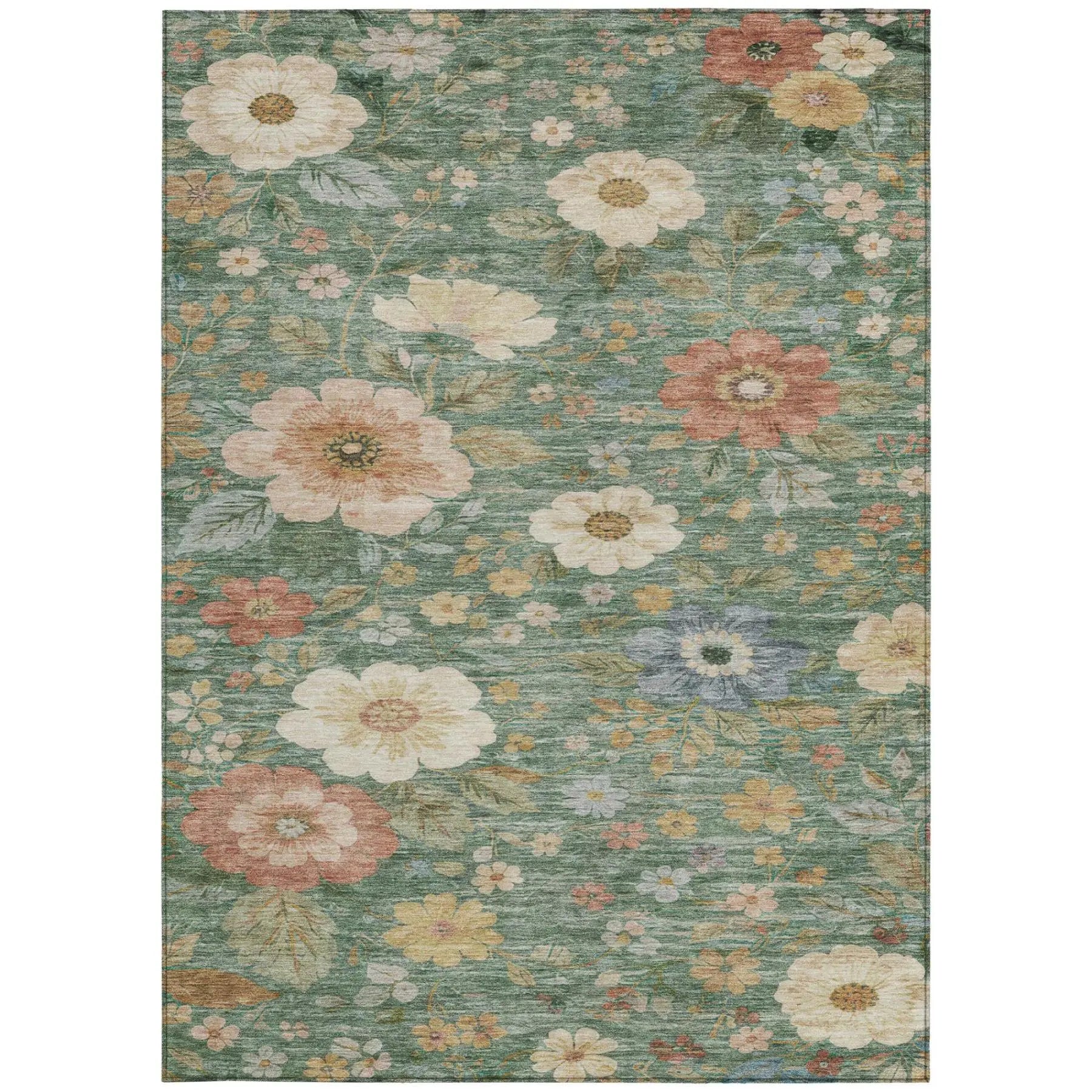 9' X 12' Green And Brown Floral Washable Indoor Outdoor Area Rug Homeroots Outdoor