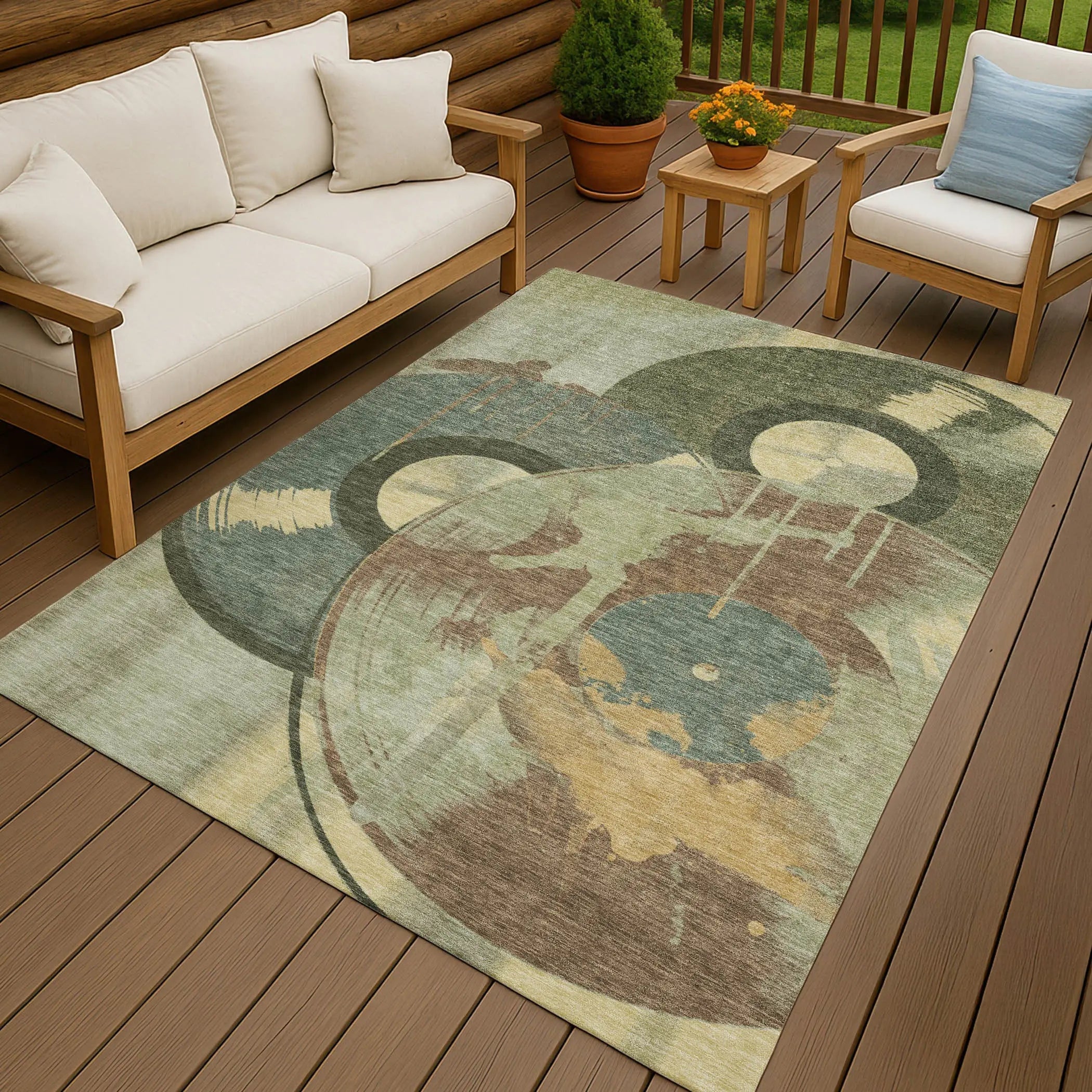 9' X 12' Green And Brown Geometric Washable Indoor Outdoor Area Rug Homeroots Outdoor