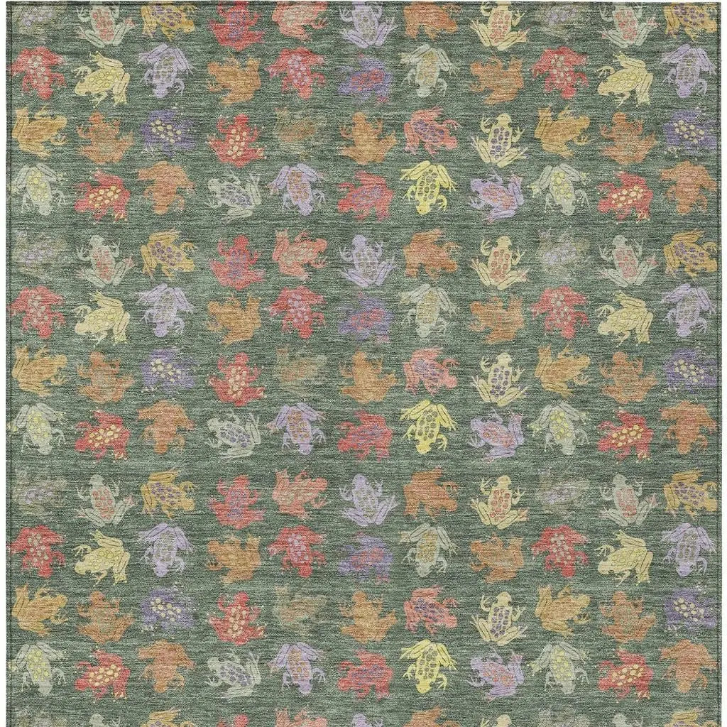9' X 12' Green And Brown Geometric Washable Indoor Outdoor Area Rug Homeroots Outdoor