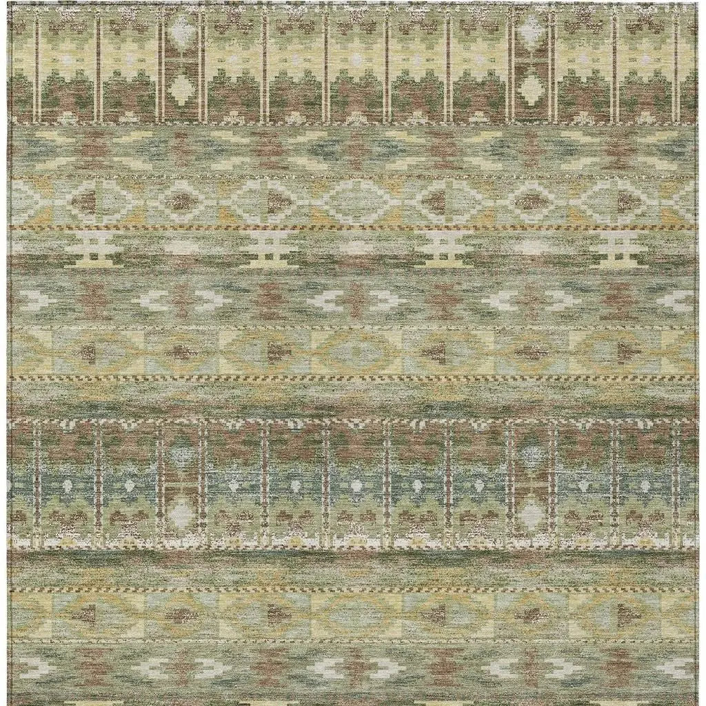 9' X 12' Green And Brown Geometric Washable Indoor Outdoor Area Rug Homeroots Outdoor