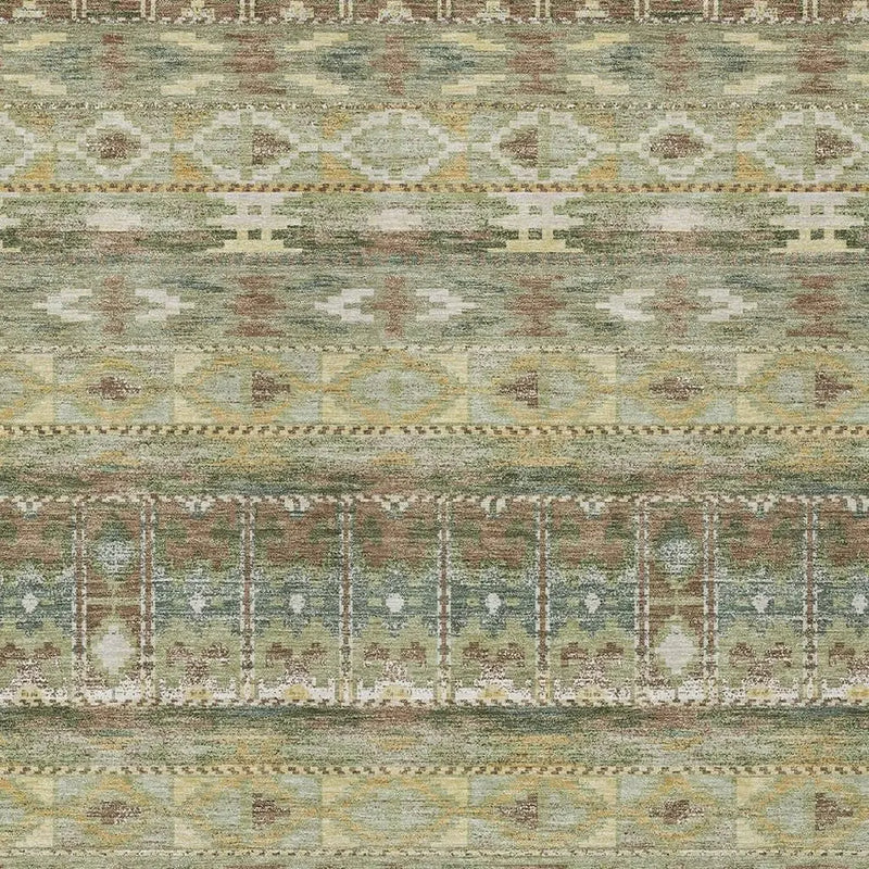9' X 12' Green And Brown Geometric Washable Indoor Outdoor Area Rug Homeroots Outdoor