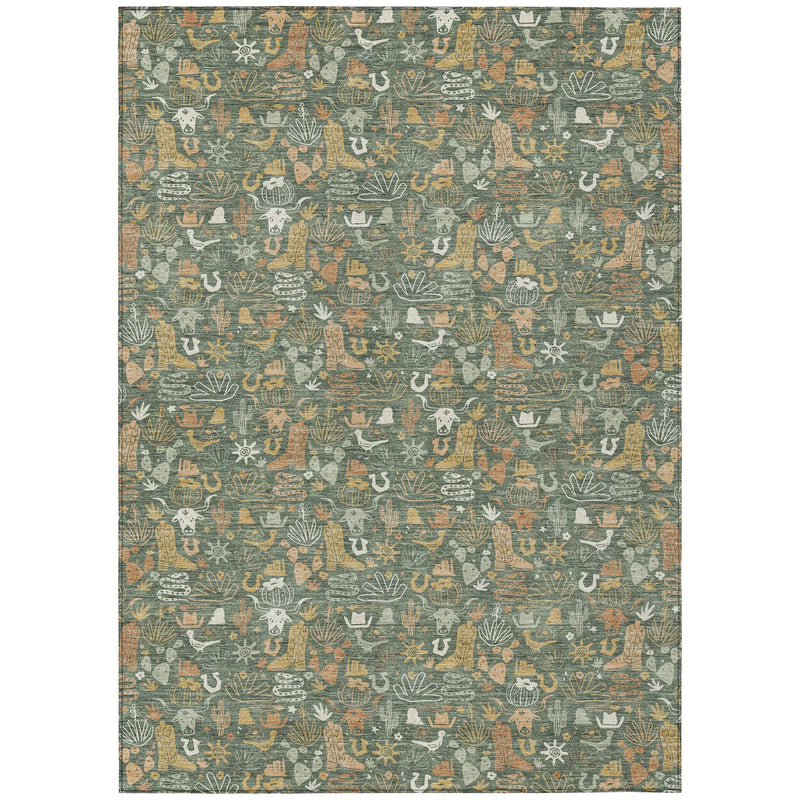 9' X 12' Green And Brown Stars Washable Indoor Outdoor Area Rug Homeroots Outdoor