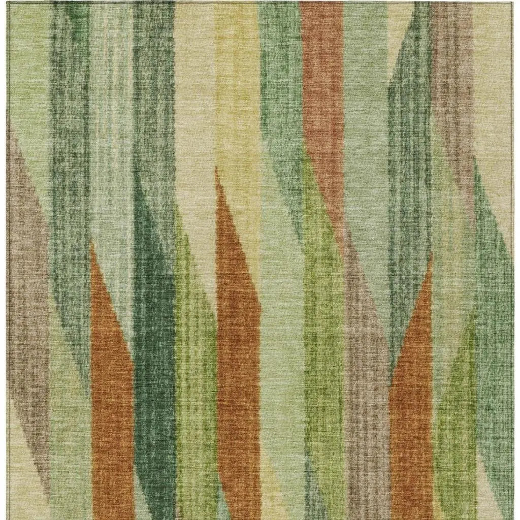 9' X 12' Green And Brown Striped Washable Indoor Outdoor Area Rug Homeroots Outdoor