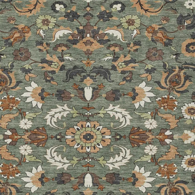 9' X 12' Green And Charcoal Floral Medallion Washable Indoor Outdoor Area Rug Homeroots Outdoor