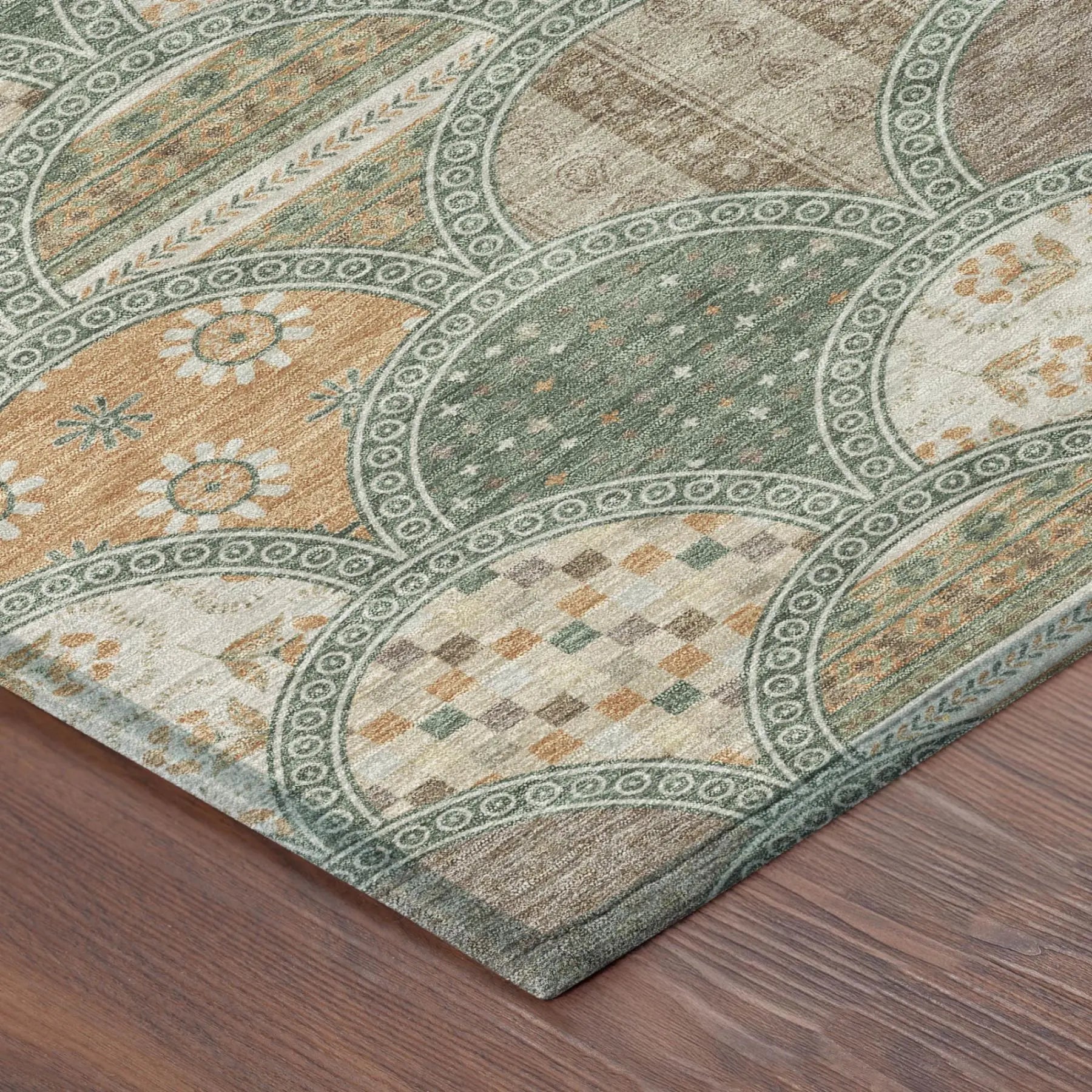 9' X 12' Green And Copper Geometric Washable Indoor Outdoor Area Rug Homeroots Outdoor