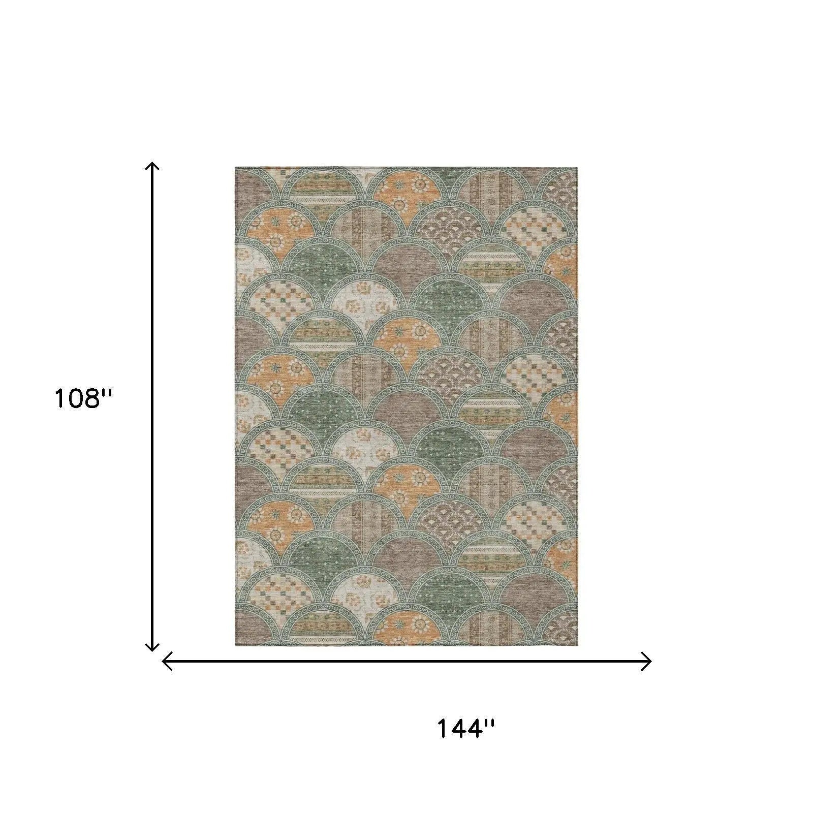 9' X 12' Green And Copper Geometric Washable Indoor Outdoor Area Rug Homeroots Outdoor