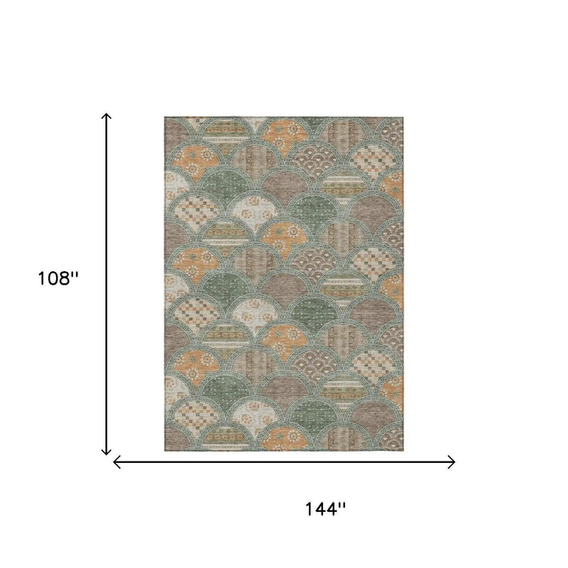 9' X 12' Green And Copper Geometric Washable Indoor Outdoor Area Rug Homeroots Outdoor