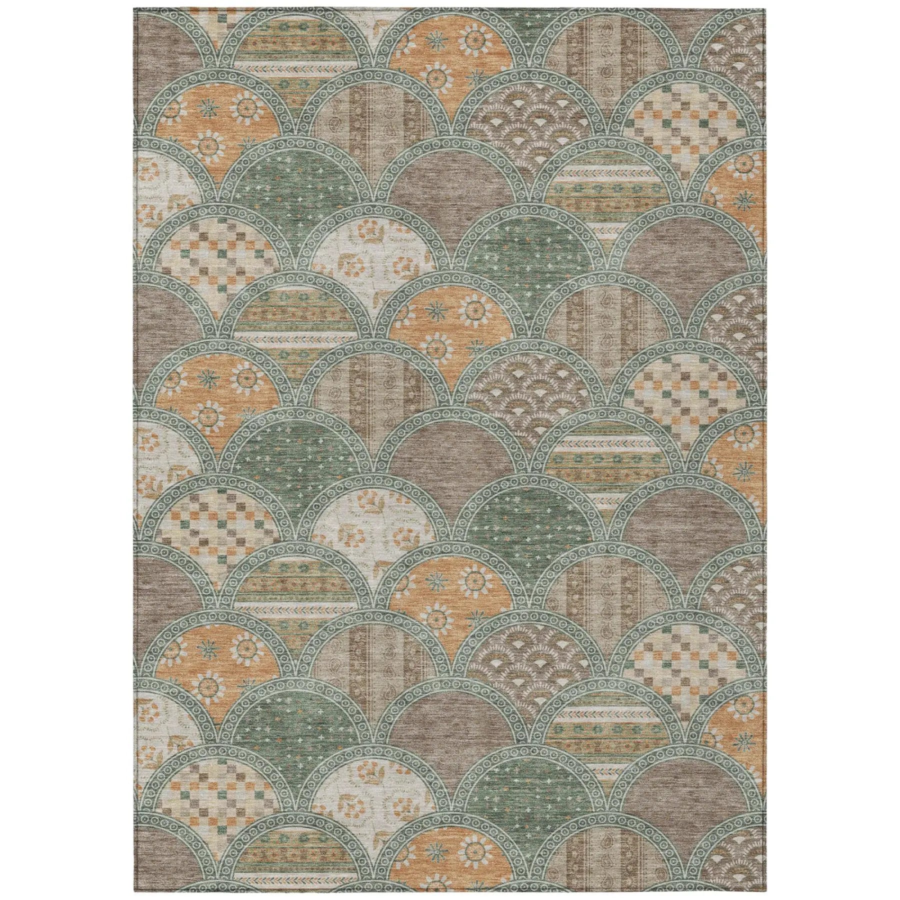 9' X 12' Green And Copper Geometric Washable Indoor Outdoor Area Rug Homeroots Outdoor