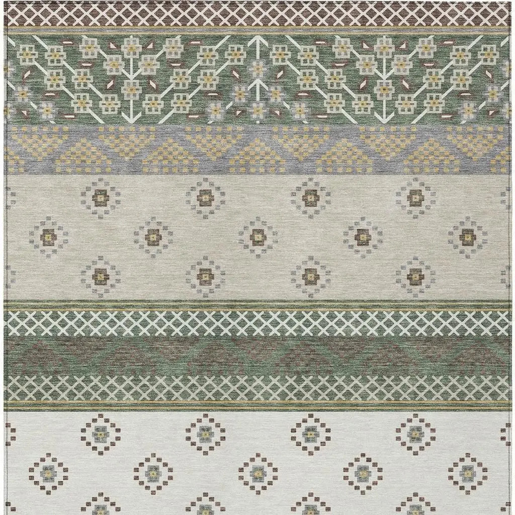 9' X 12' Green And Copper Striped Washable Indoor Outdoor Area Rug Homeroots Outdoor