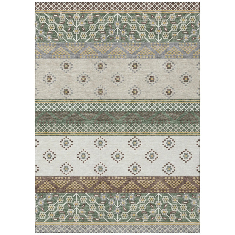 9' X 12' Green And Copper Striped Washable Indoor Outdoor Area Rug Homeroots Outdoor