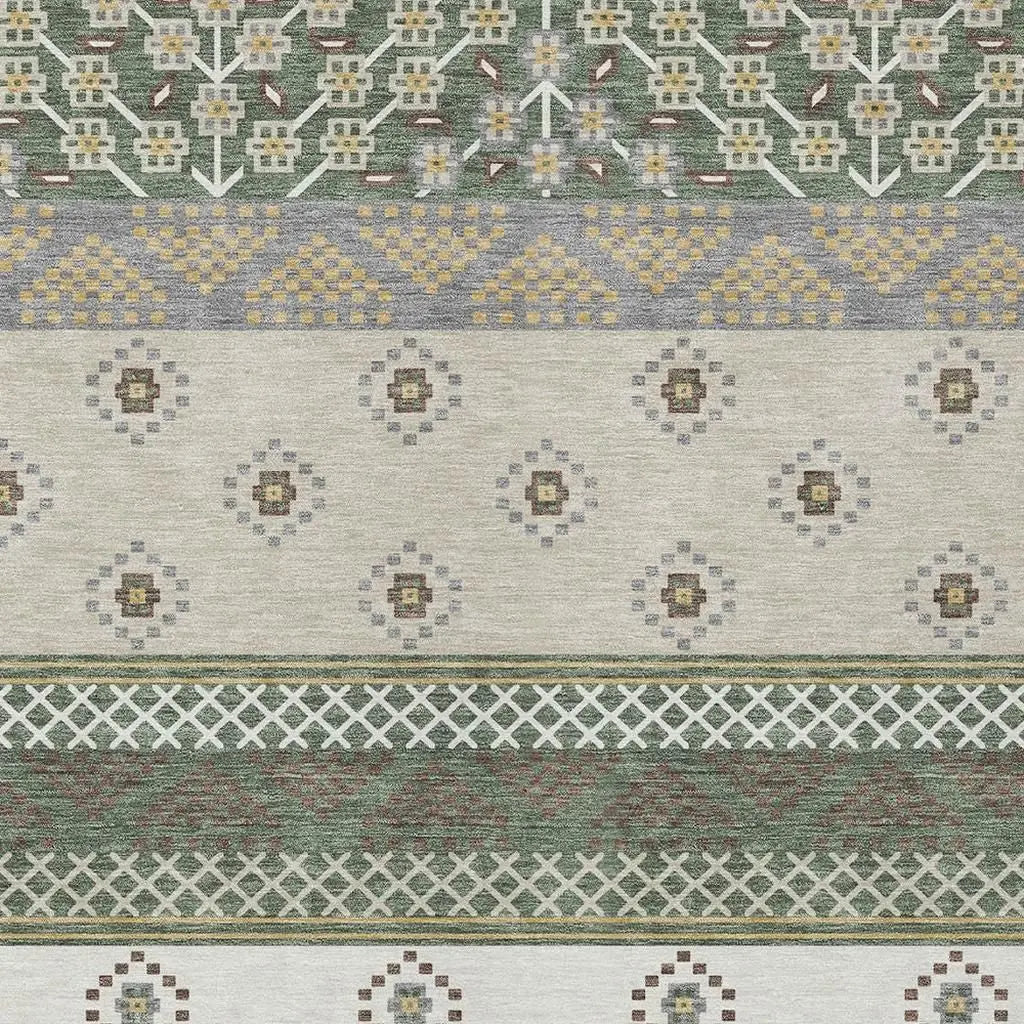 9' X 12' Green And Copper Striped Washable Indoor Outdoor Area Rug Homeroots Outdoor
