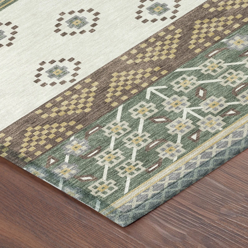 9' X 12' Green And Copper Striped Washable Indoor Outdoor Area Rug Homeroots Outdoor