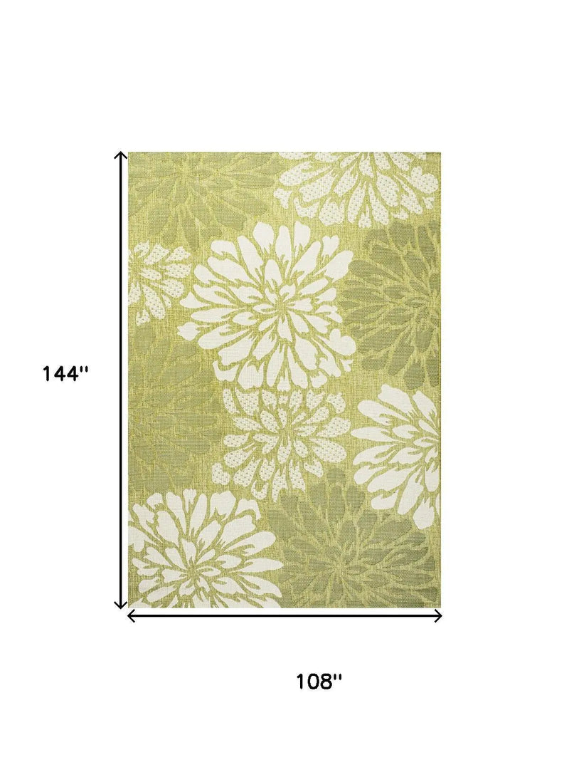 9' X 12' Green And Cream Floral Indoor Outdoor Area Rug Homeroots Outdoor