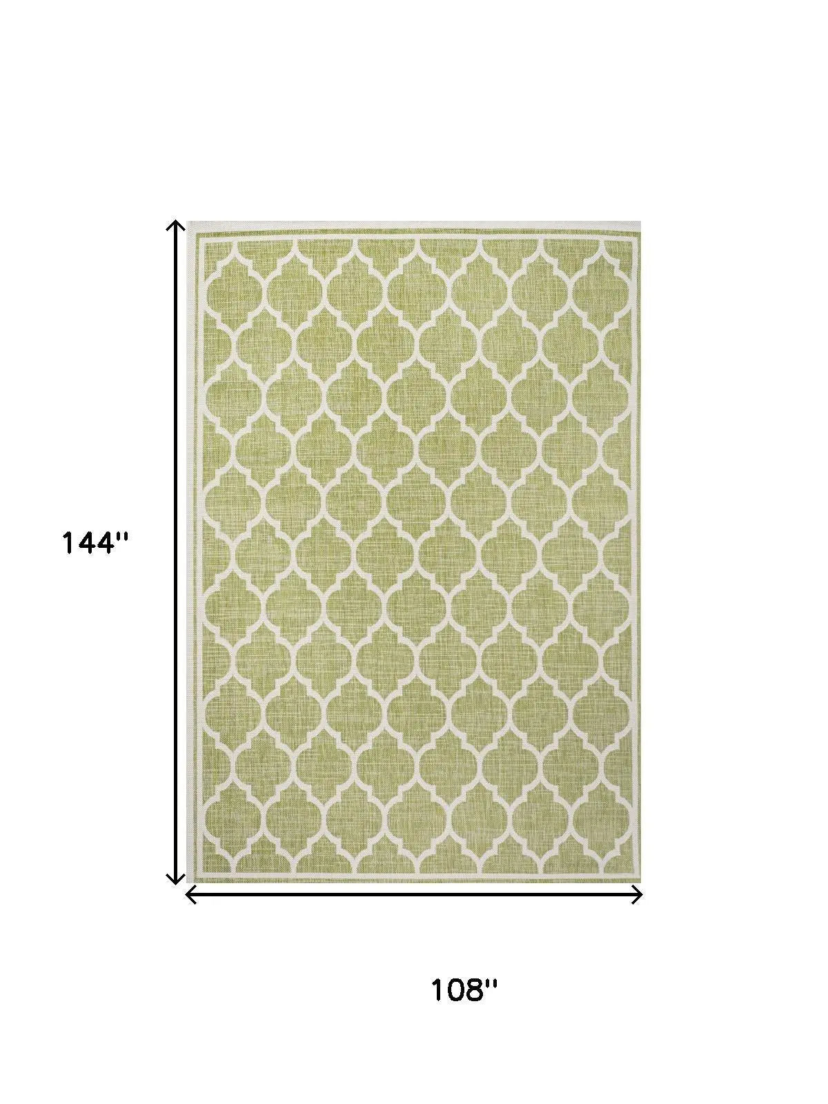9' X 12' Green And Cream Geometric Indoor Outdoor Area Rug Homeroots Outdoor