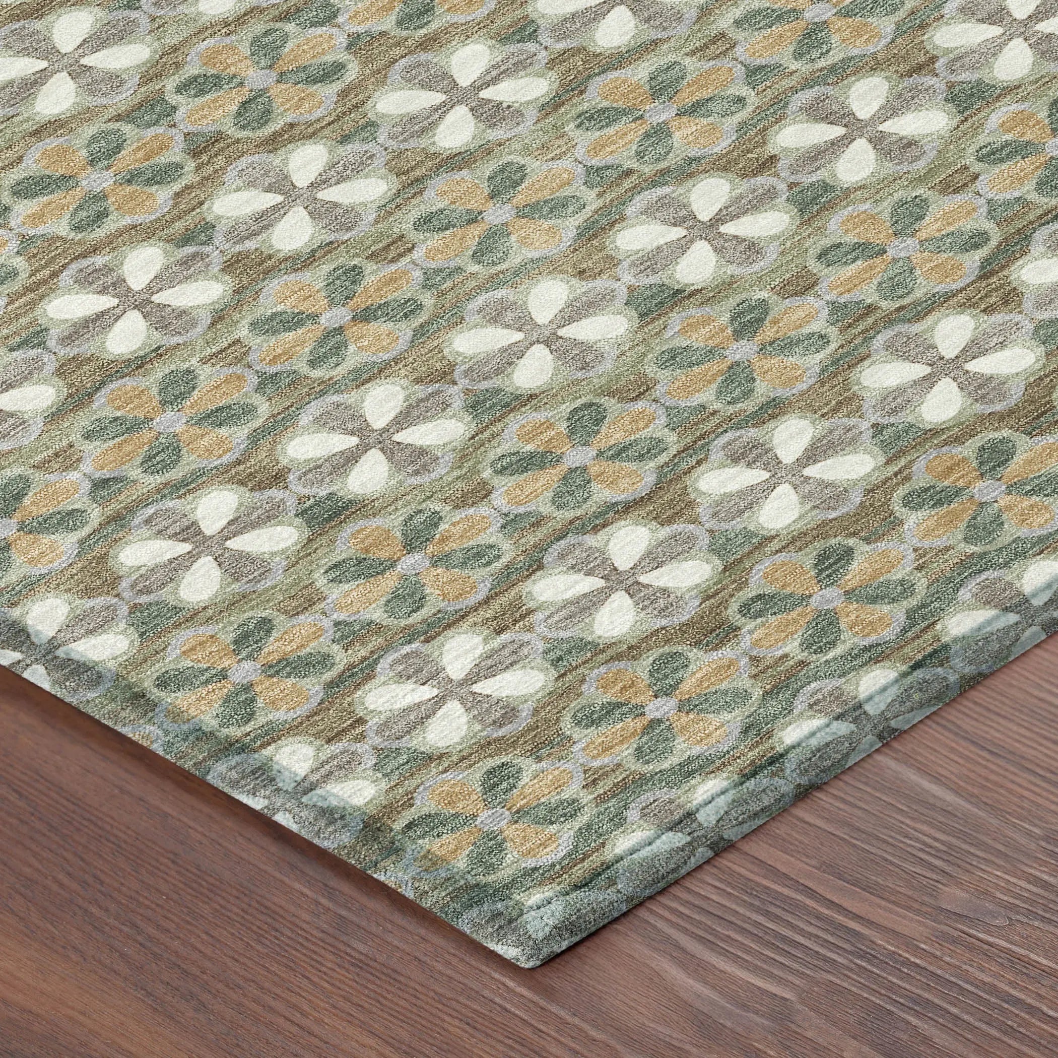 9' X 12' Green And Cream Striped Washable Indoor Outdoor Area Rug Homeroots Outdoor