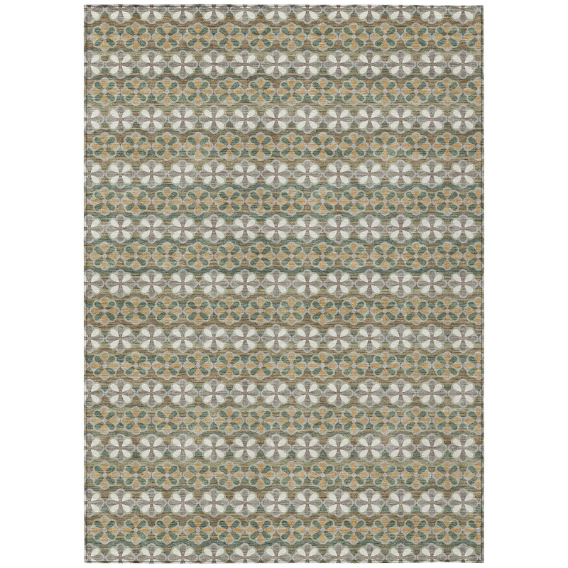 9' X 12' Green And Cream Striped Washable Indoor Outdoor Area Rug Homeroots Outdoor
