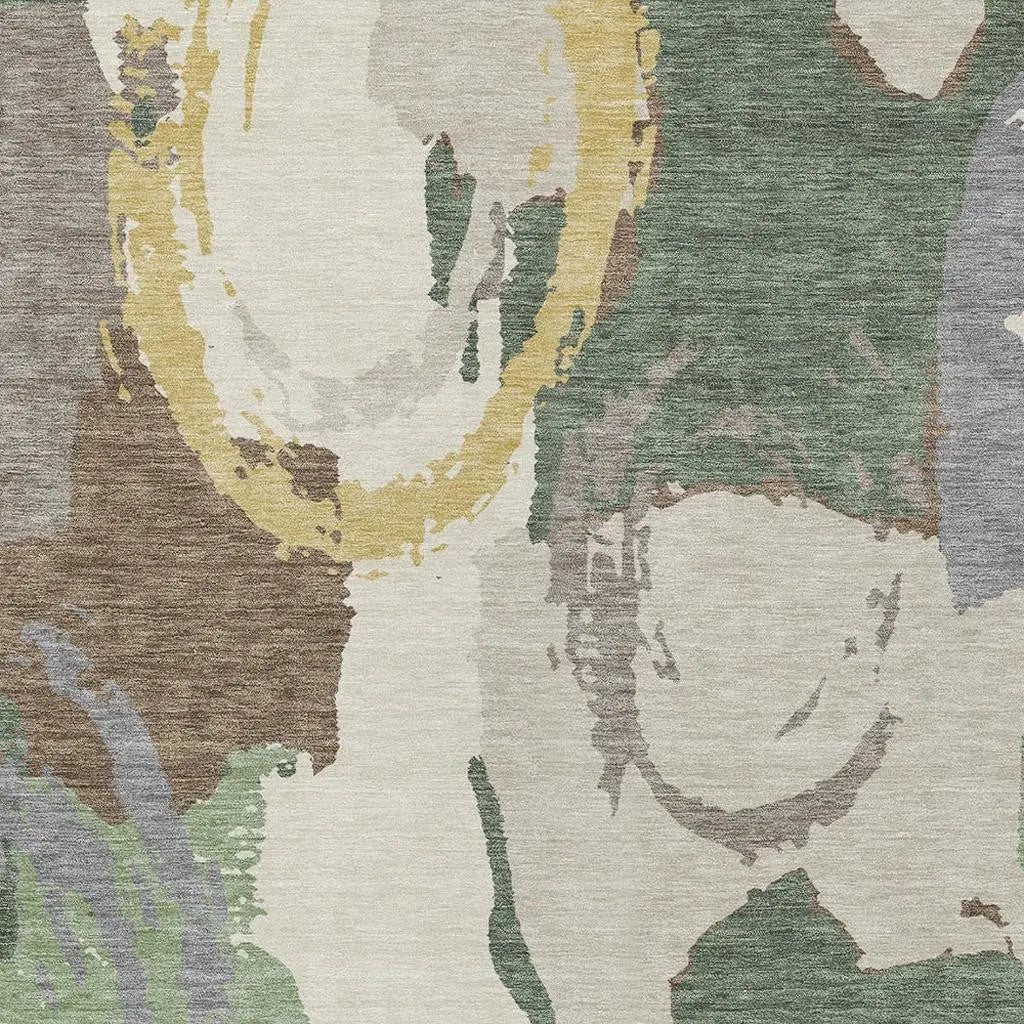 9' X 12' Green And Denim Blue Abstract Washable Indoor Outdoor Area Rug Homeroots Outdoor