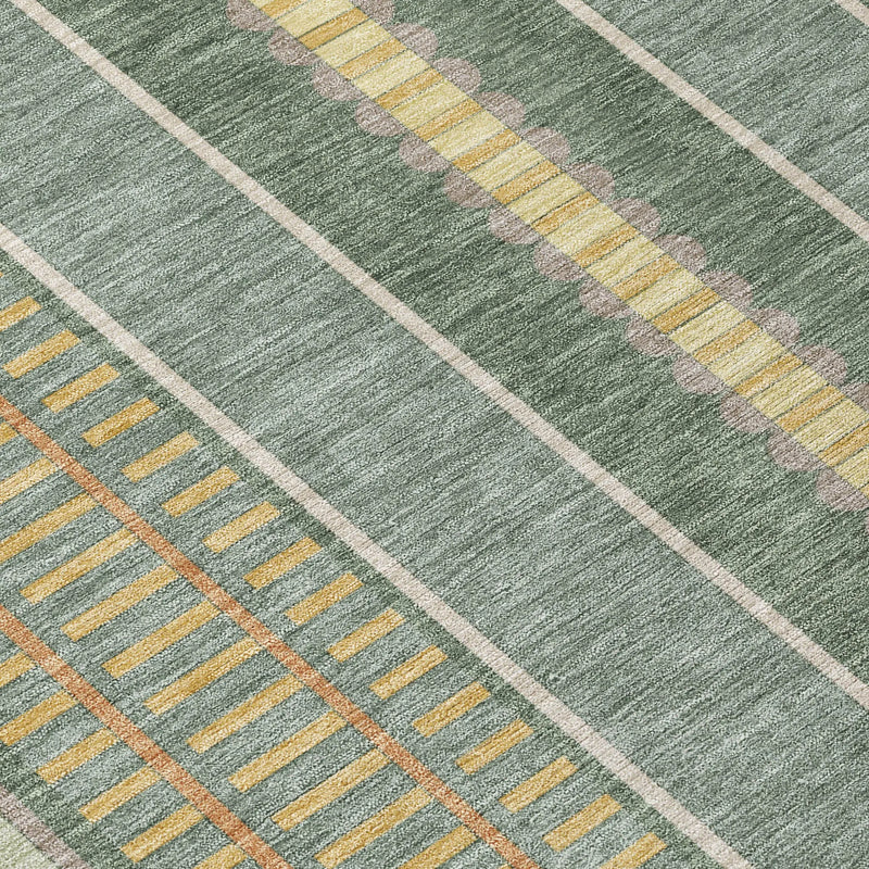 9' X 12' Green And Denim Blue Striped Washable Indoor Outdoor Area Rug Homeroots Outdoor