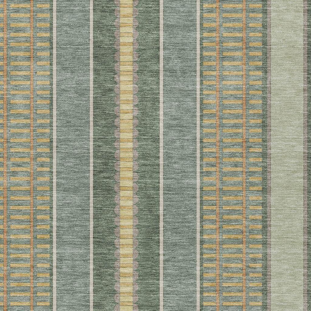 9' X 12' Green And Denim Blue Striped Washable Indoor Outdoor Area Rug Homeroots Outdoor